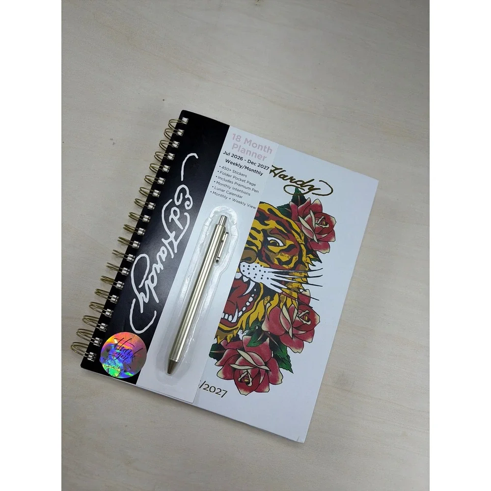Ed Hardy 18 Month Planner July 2026-Dec 2027Tiger Roses Agenda with Pen Stickers